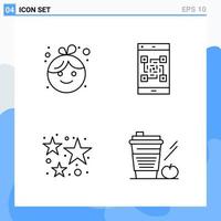 Modern 4 Line style icons Outline Symbols for general use Creative Line Icon Sign Isolated on White Background 4 Icons Pack Creative Black Icon vector background