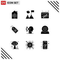 9 User Interface Solid Glyph Pack of modern Signs and Symbols of human assortment year abilities price Editable Vector Design Elements