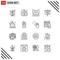 Pixle Perfect Set of 16 Line Icons Outline Icon Set for Webite Designing and Mobile Applications Interface Creative Black Icon vector background