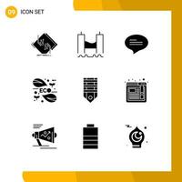 Mobile Interface Solid Glyph Set of 9 Pictograms of science green industrial energy messages Editable Vector Design Elements