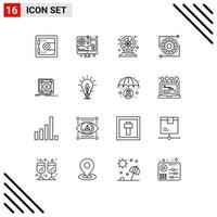 Modern Set of 16 Outlines and symbols such as application process fun operation gear Editable Vector Design Elements