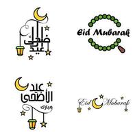 feliz eid mubarak ilustración de diseño vectorial de 4 mensajes decorativos escritos a mano sobre fondo blanco vector