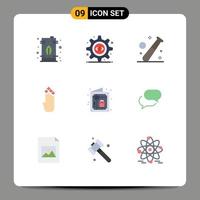 Set of 9 Modern UI Icons Symbols Signs for down four gear finger gym Editable Vector Design Elements