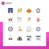 Pack of 16 Modern Flat Colors Signs and Symbols for Web Print Media such as tool eye pumpkin design time Editable Pack of Creative Vector Design Elements