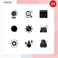 Modern Set of 9 Solid Glyphs and symbols such as media internet content interface chat Editable Vector Design Elements