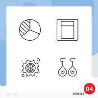 Pack of 4 Modern Filledline Flat Colors Signs and Symbols for Web Print Media such as diagram settings light gear love Editable Vector Design Elements