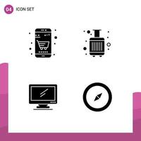Solid Glyph Pack of 4 Universal Symbols of basket monitor online shop luggage imac Editable Vector Design Elements