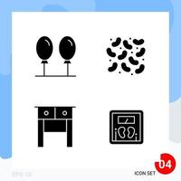 Modern Pack of 4 Icons Solid Glyph Symbols isolated on White Backgound for Website designing Creative Black Icon vector background