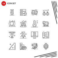 colección de 16 iconos vectoriales en estilo de línea símbolos de contorno perfecto de píxel para signos de icono de línea web y móvil sobre fondo blanco 16 iconos fondo de vector de icono negro creativo