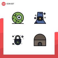 Mobile Interface Filledline Flat Color Set of 4 Pictograms of halloween padlock space thanksgiving hat secure Editable Vector Design Elements