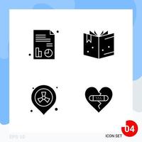 Modern Pack of 4 Icons Solid Glyph Symbols isolated on White Backgound for Website designing Creative Black Icon vector background
