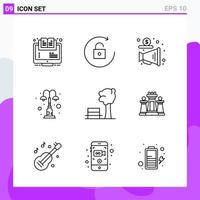 conjunto de 9 iconos en estilo de línea símbolos de contorno creativo para el diseño de sitios web y aplicaciones móviles signo de icono de línea simple aislado sobre fondo blanco 9 iconos creativo fondo de vector de icono negro