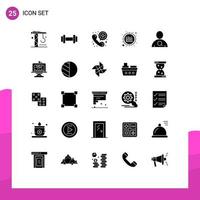 25 Universal Solid Glyphs Set for Web and Mobile Applications user employee call information analytics Editable Vector Design Elements