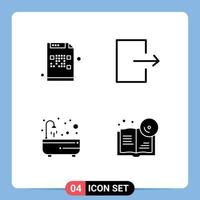 4 concepto de glifo sólido para sitios web móviles y aplicaciones código baño archivo salida ducha elementos de diseño vectorial editables vector