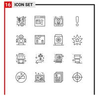 16 Universal Outlines Set for Web and Mobile Applications technology sign development warning alert Editable Vector Design Elements