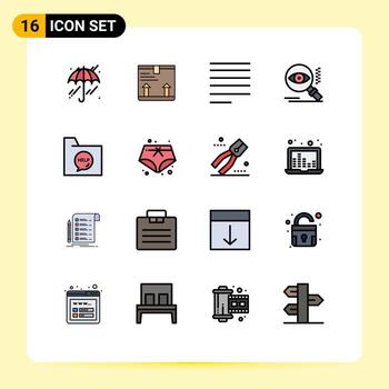 Flat Color Filled Line Pack of 16 Universal Symbols of file contact right communication view Editable Creative Vector Design Elements