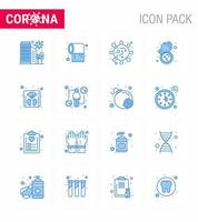 25 Coronavirus Emergency Iconset Blue Design such as virus dirty hands tissue bacteria corona viral coronavirus 2019nov disease Vector Design Elements