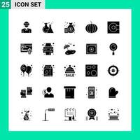 Pack of 25 Solid Style Icon Set Glyph Symbols for print Creative Signs Isolated on White Background 25 Icon Set Creative Black Icon vector background