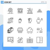 Modern 16 Line style icons Outline Symbols for general use Creative Line Icon Sign Isolated on White Background 16 Icons Pack Creative Black Icon vector background