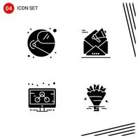 Collection of 4 Vector Icons in solid style Pixle Perfect Glyph Symbols for Web and Mobile Solid Icon Signs on White Background 4 Icons Creative Black Icon vector background