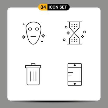 Pack of 4 Modern Filledline Flat Colors Signs and Symbols for Web Print Media such as alien been clock ui garbage Editable Vector Design Elements