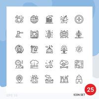 25 Universal Line Signs Symbols of soldier badge building army paper plane Editable Vector Design Elements