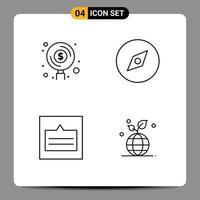 Set of 4 Modern UI Icons Symbols Signs for finance layout investment map popup Editable Vector Design Elements