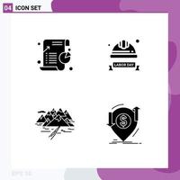 Solid Glyph Pack of 4 Universal Symbols of business industrial helmet pie hard cap hill Editable Vector Design Elements