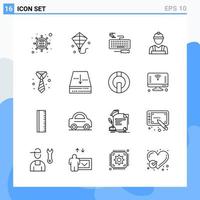 iconos de estilo moderno de 16 líneas delinean símbolos para uso general signo de icono de línea creativa aislado en fondo blanco paquete de 16 iconos fondo de vector de icono negro creativo