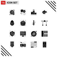 Mobile Interface Solid Glyph Set of 16 Pictograms of celebration construction pedestal circular saw saw Editable Vector Design Elements