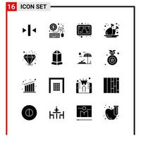 16 General Icons for website design print and mobile apps 16 Glyph Symbols Signs Isolated on White Background 16 Icon Pack Creative Black Icon vector background