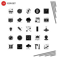 Collection of 25 Vector Icons in solid style Pixle Perfect Glyph Symbols for Web and Mobile Solid Icon Signs on White Background 25 Icons Creative Black Icon vector background