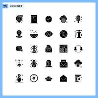 25 Thematic Vector Solid Glyphs and Editable Symbols of data globe room computing check Editable Vector Design Elements