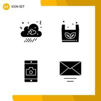 4 Icon Set Solid Style Icon Pack Glyph Symbols isolated on White Backgound for Responsive Website Designing Creative Black Icon vector background