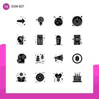 Modern Set of 16 Solid Glyphs and symbols such as shutdown power bulb on off giant Editable Vector Design Elements