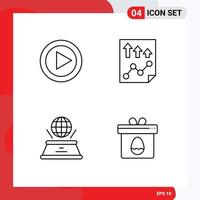 Stock Vector Icon Pack of 4 Line Signs and Symbols for video hologram data paper presentation Editable Vector Design Elements