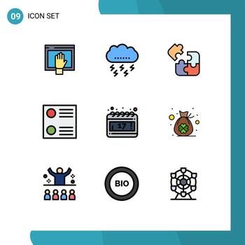 User Interface Pack of 9 Basic Filledline Flat Colors of calendar list thanksgiving square logic Editable Vector Design Elements