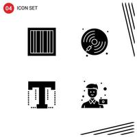 4 User Interface Solid Glyph Pack of modern Signs and Symbols of criminal text disc player designer Editable Vector Design Elements