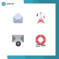 Set of 4 Vector Flat Icons on Grid for message circle guitar mail lifebuoy Editable Vector Design Elements