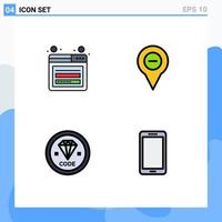 Mobile Interface Filledline Flat Color Set of 4 Pictograms of account code web navigation develop Editable Vector Design Elements