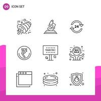 Outline Icon set Pack of 9 Line Icons isolated on White Background for responsive Website Design Print and Mobile Applications Creative Black Icon vector background