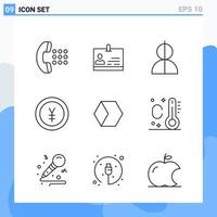 Modern 9 Line style icons Outline Symbols for general use Creative Line Icon Sign Isolated on White Background 9 Icons Pack Creative Black Icon vector background