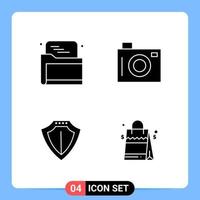 4 Solid Black Icon Pack Glyph Symbols for Mobile Apps isolated on white background 4 Icons Set Creative Black Icon vector background