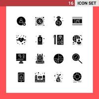 Set of 16 Modern UI Icons Symbols Signs for filmstrip film graph animation ritual Editable Vector Design Elements