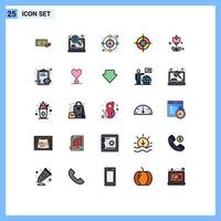 Pack of 25 Modern Filled line Flat Colors Signs and Symbols for Web Print Media such as present bouquet seo interface target Editable Vector Design Elements