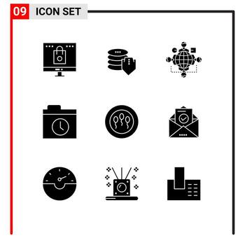 9 Universal Solid Glyphs Set for Web and Mobile Applications sperms folder secure backup operation Editable Vector Design Elements