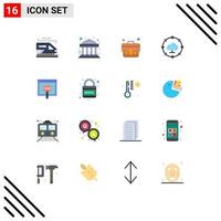 conjunto moderno de 16 colores planos pictograma de maleta de préstamo en línea compartir en internet paquete editable de elementos de diseño de vectores creativos