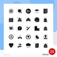 Stock Vector Icon Pack of 25 Line Signs and Symbols for document bookmark idr wet umbrella Editable Vector Design Elements