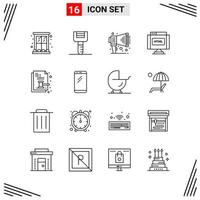 16 Icons Line Style Grid Based Creative Outline Symbols for Website Design Simple Line Icon Signs Isolated on White Background 16 Icon Set Creative Black Icon vector background