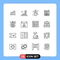 conjunto de esquema de interfaz móvil de 16 pictogramas de elementos de diseño de vector editables de dominio wifi control pad